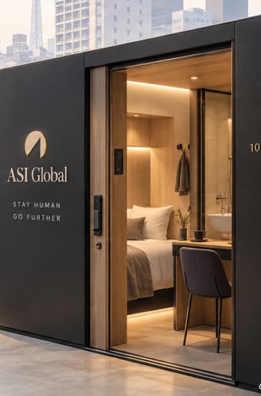 ASI Micro Hotel cabin exterior and interior